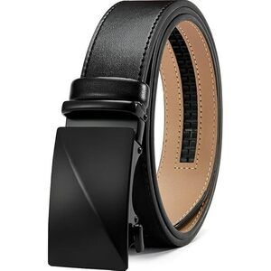 Men's Adjustable Ratchet Belt - Black Leather Dress Belt for Men, Customizable